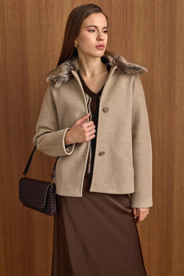 Yakası Çıkabilen Kürklü Kısa Kaban TAŞ 3158