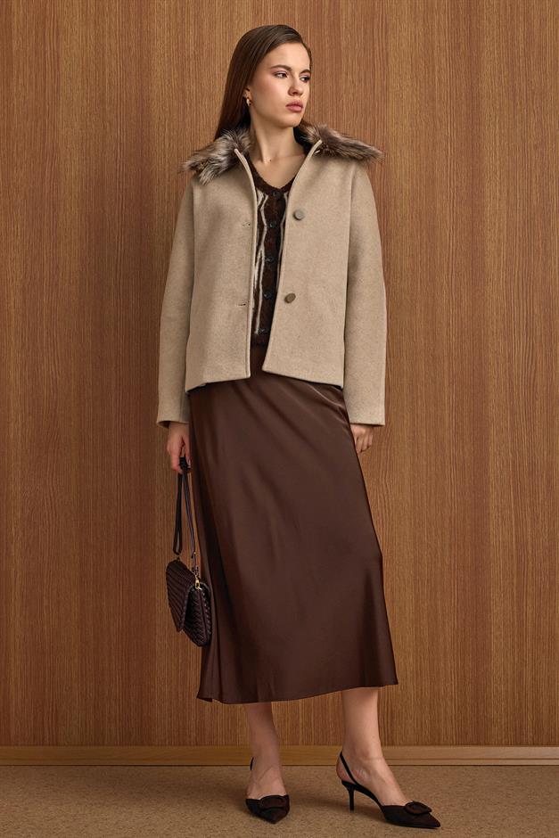 Yakası Çıkabilen Kürklü Kısa Kaban TAŞ 3158