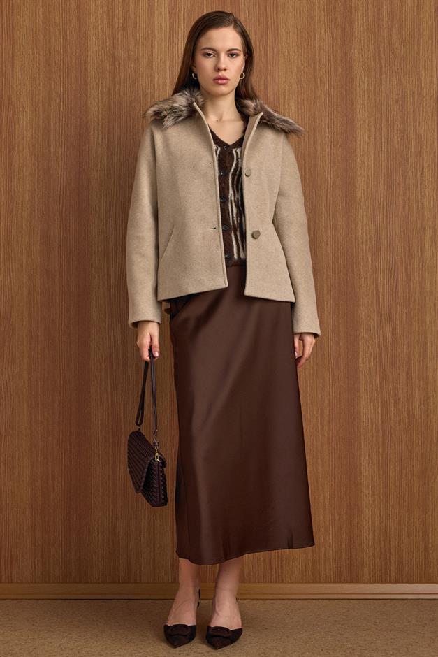 Yakası Çıkabilen Kürklü Kısa Kaban TAŞ 3158