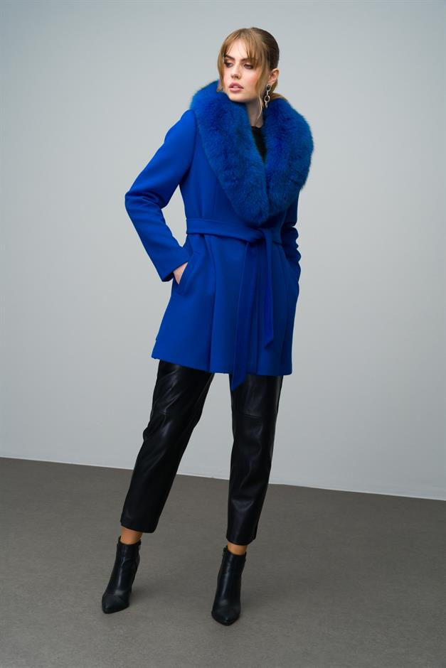 Flared Cashmere Coat with Removable Fur Collar SAXE 3008-TK