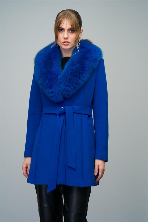 Flared Cashmere Coat with Removable Fur Collar SAXE 3008-TK