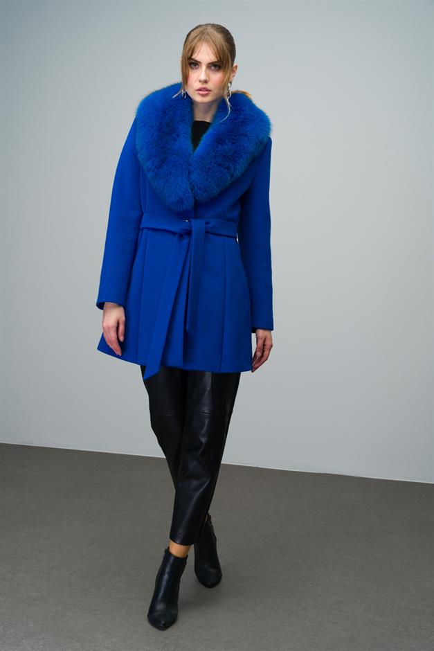 Flared Cashmere Coat with Removable Fur Collar SAXE 3008-TK