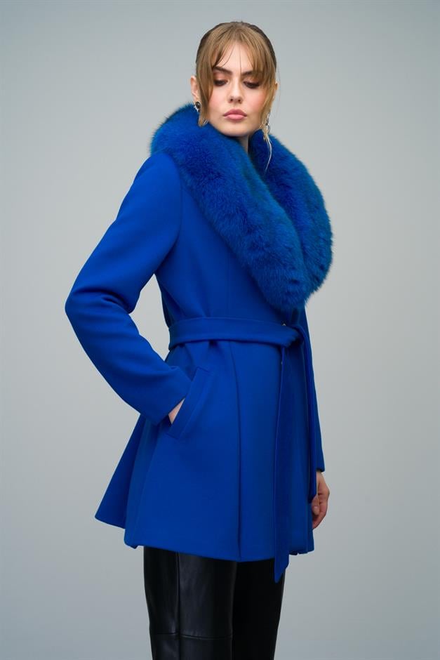 Flared Cashmere Coat with Removable Fur Collar SAXE 3008-TK