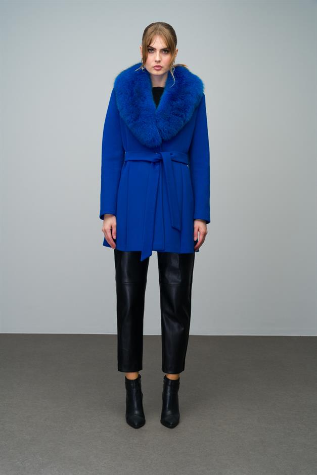 Flared Cashmere Coat with Removable Fur Collar SAXE 3008-TK