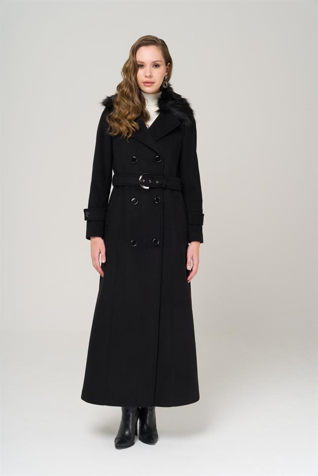 Double-breasted fur coat with removable collar BLACK 3991