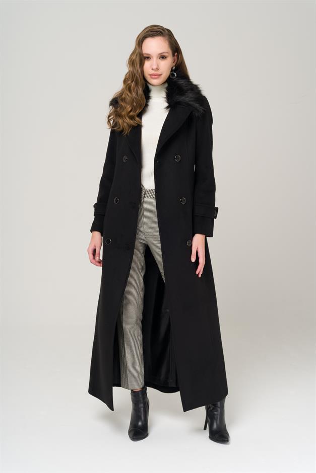 Double-breasted fur coat with removable collar BLACK 3991