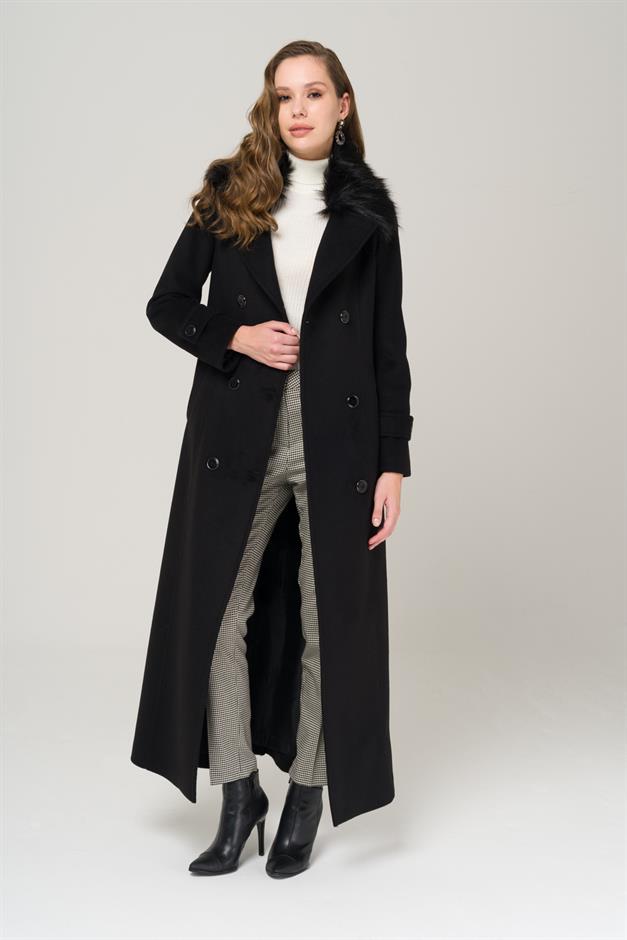 Double-breasted fur coat with removable collar BLACK 3991