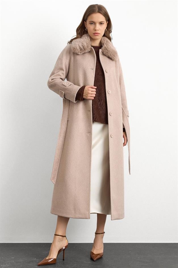 معطف طويل من الموهير مع طوق فرو قابل للإزالة عمر 3151