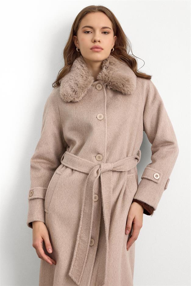 معطف طويل من الموهير مع طوق فرو قابل للإزالة عمر 3151