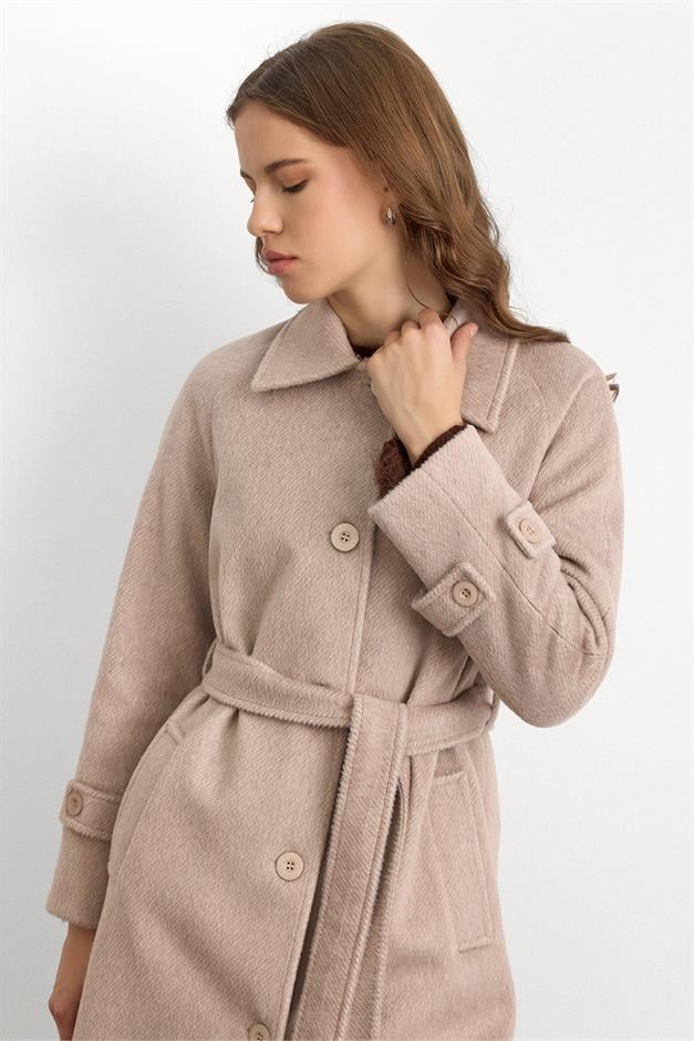 معطف طويل من الموهير مع طوق فرو قابل للإزالة عمر 3151