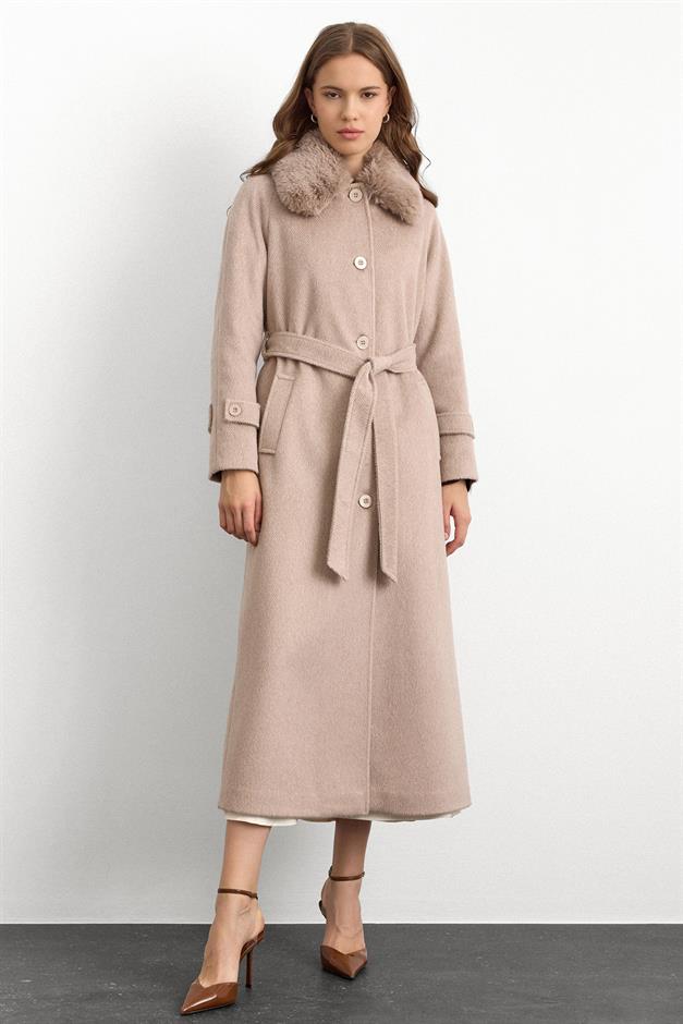 معطف طويل من الموهير مع طوق فرو قابل للإزالة عمر 3151