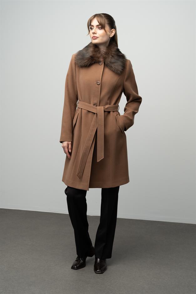 Large Size Fur Coat with Detachable Collar CAMEL 3004