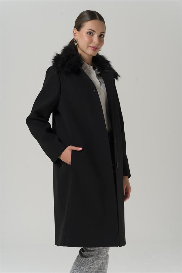 Large Size Fur Coat with Detachable Collar BLACK 3861