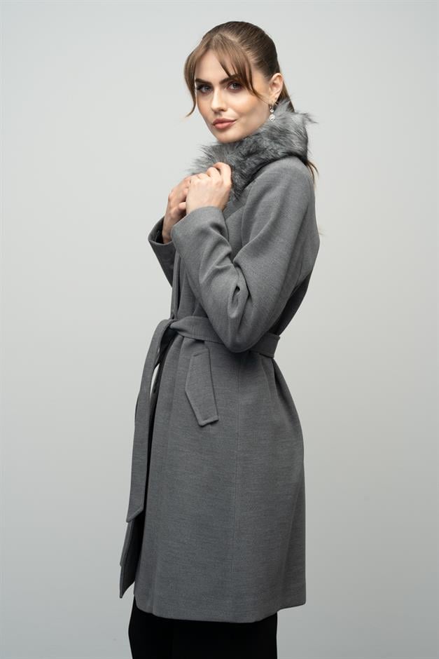 Large Size Fur Coat with Detachable Collar GREY 3004