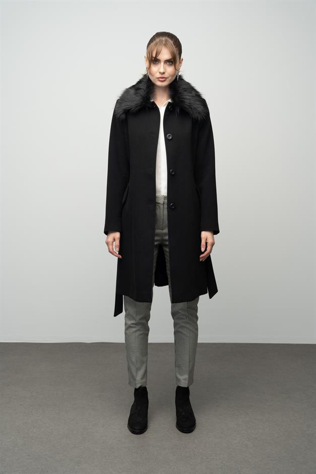 Large Size Fur Coat with Detachable Collar BLACK 3004