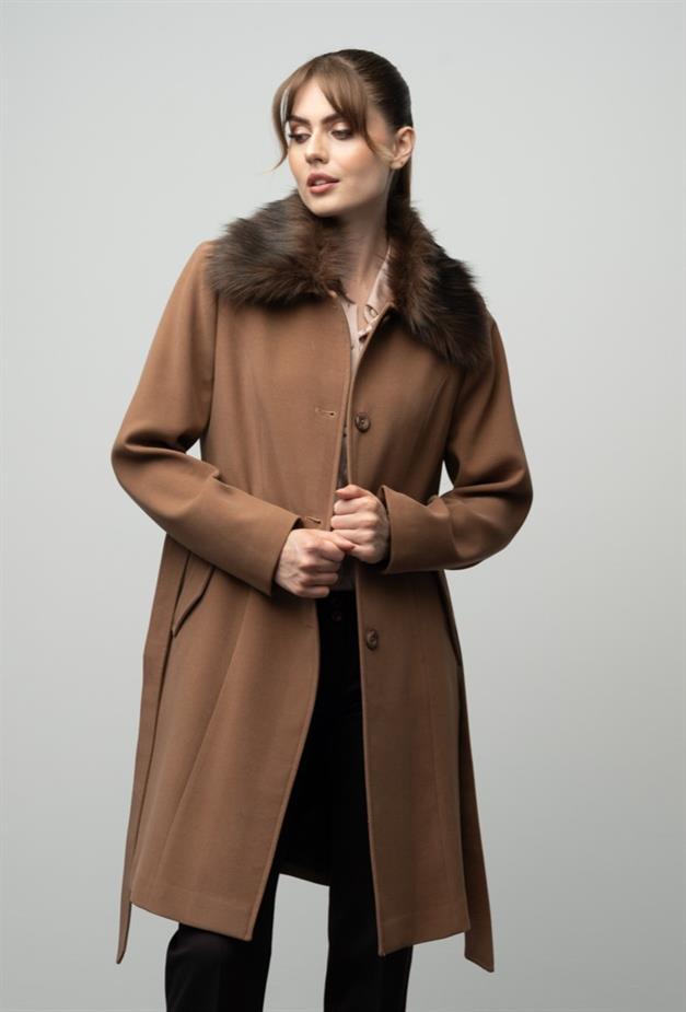 Large Size Fur Coat with Detachable Collar CAMEL 3004