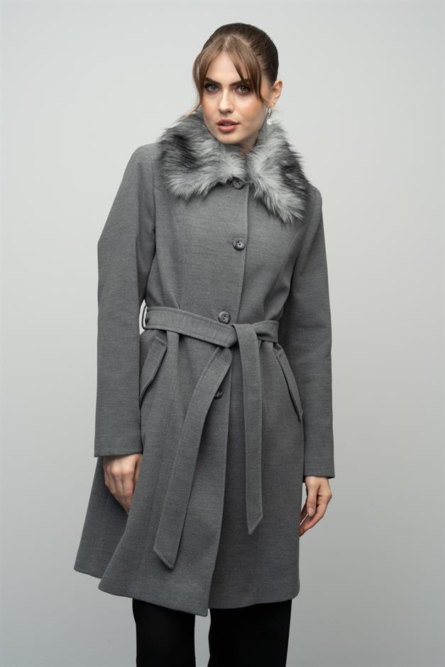 Large Size Fur Coat with Detachable Collar GREY 3004