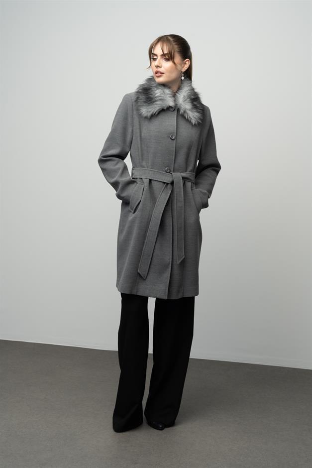 Large Size Fur Coat with Detachable Collar GREY 3004