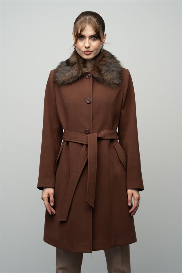 Large Size Fur Coat with Detachable Collar A.COFFEE 3004