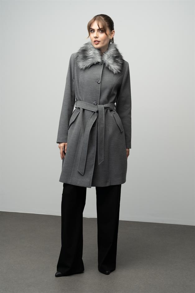 Large Size Fur Coat with Detachable Collar GREY 3004