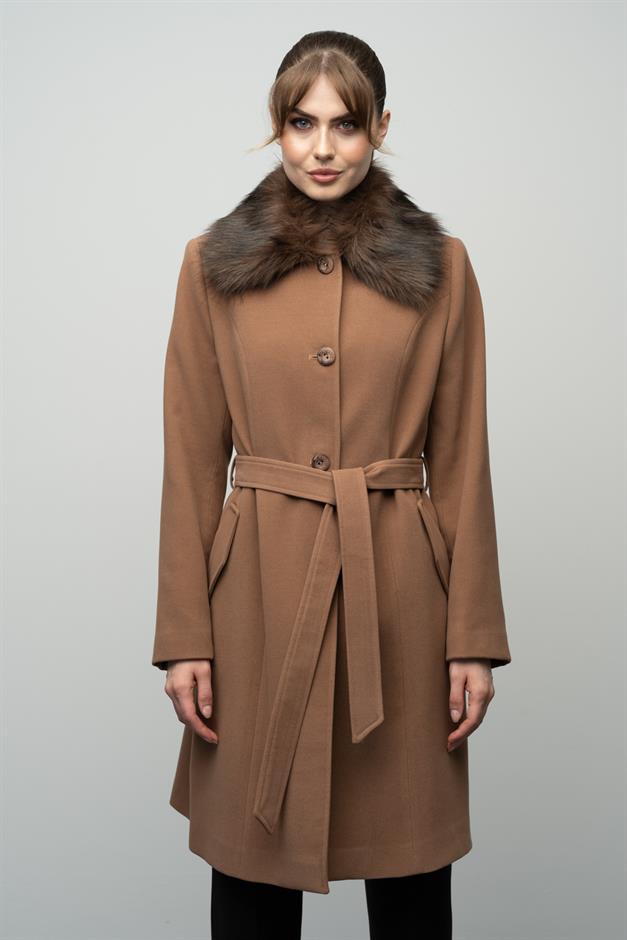 Large Size Fur Coat with Detachable Collar CAMEL 3004