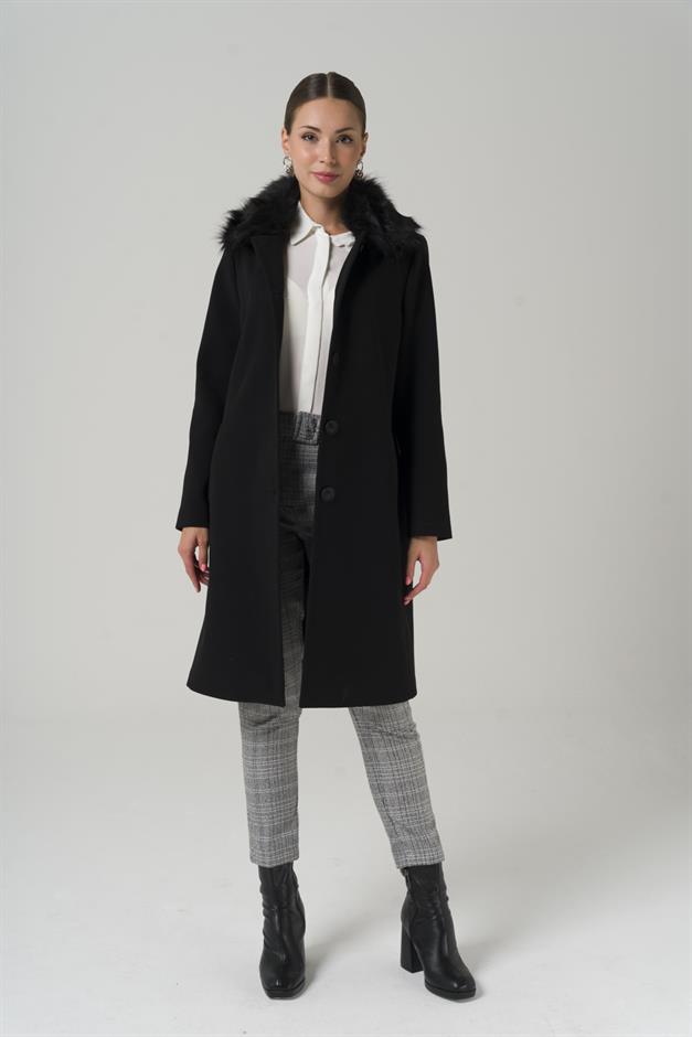 Large Size Fur Coat with Detachable Collar BLACK 3861