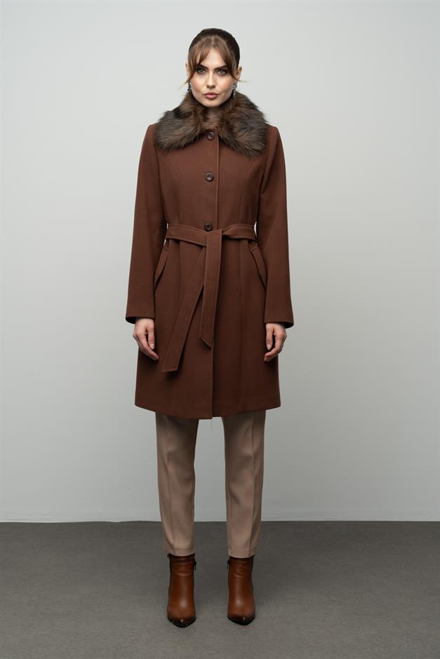 Large Size Fur Coat with Detachable Collar A.COFFEE 3004