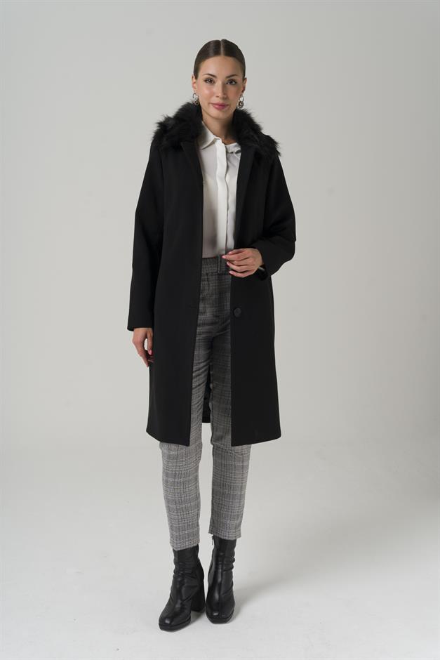 Large Size Fur Coat with Detachable Collar BLACK 3861