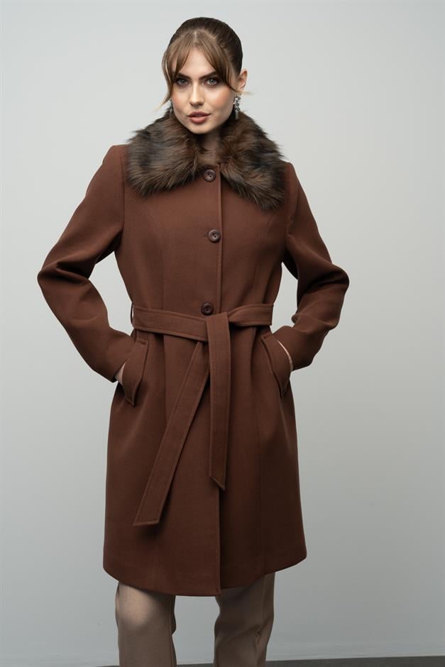 Large Size Fur Coat with Detachable Collar A.COFFEE 3004