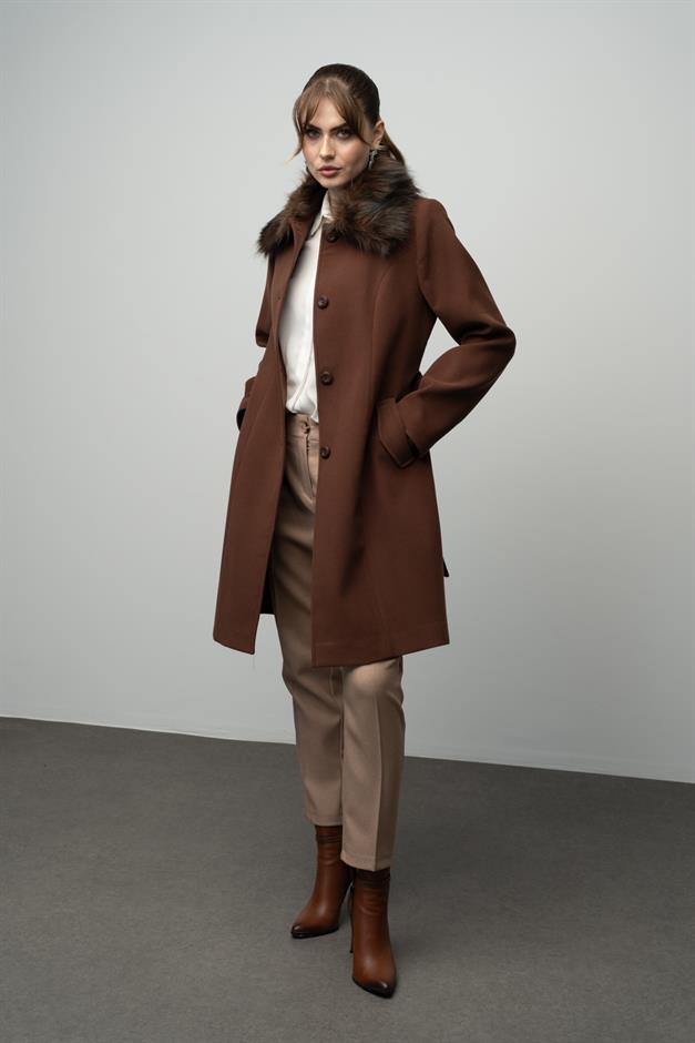 Large Size Fur Coat with Detachable Collar A.COFFEE 3004