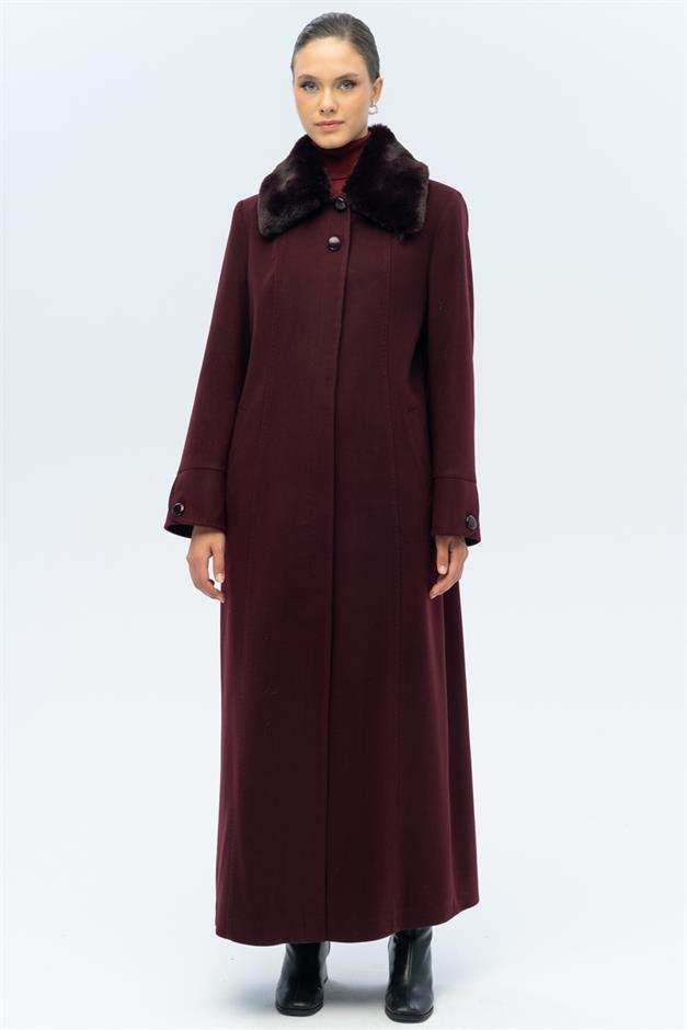 Large Size Coat with Detachable Fur Collar and Point Detail DAMSON 3143