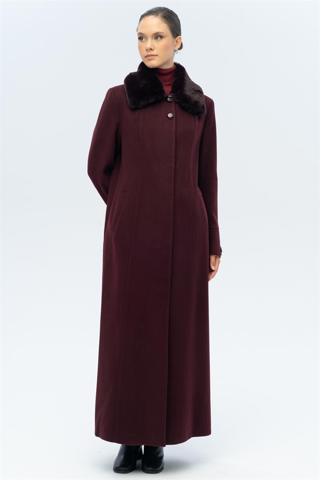 Large Size Coat with Detachable Fur Collar and Point Detail DAMSON 3143