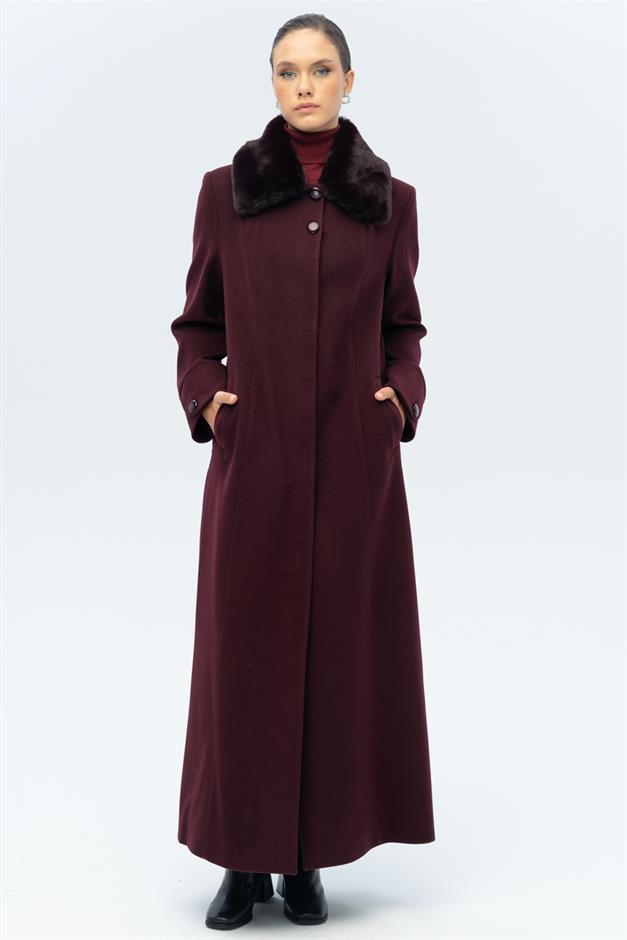 Large Size Coat with Detachable Fur Collar and Point Detail DAMSON 3143