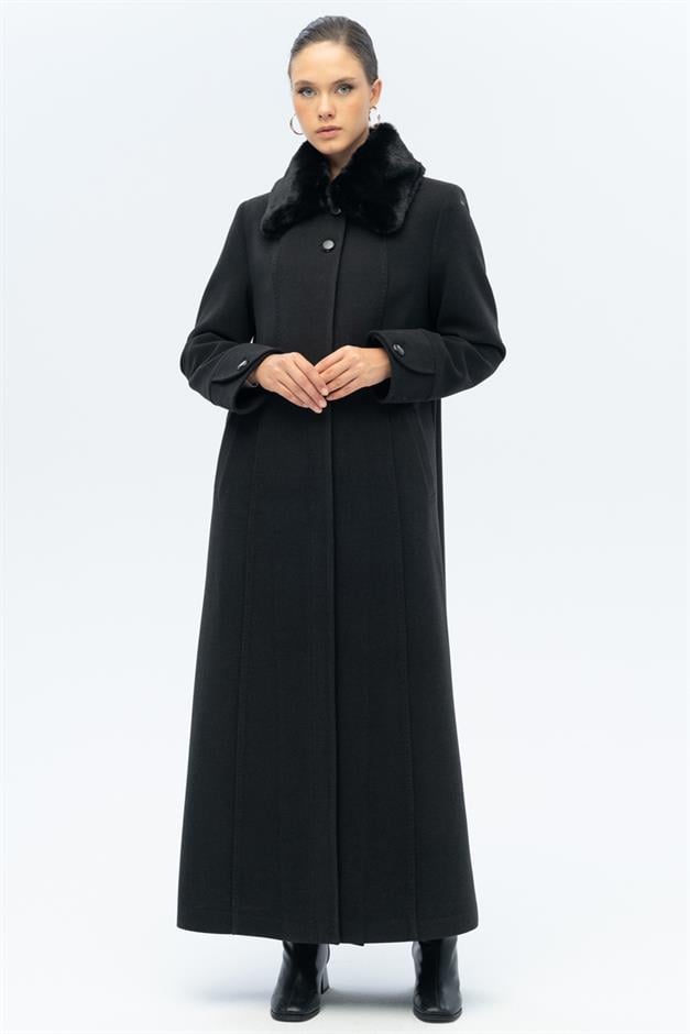 Large Size Coat with Detachable Fur Collar and Point Detail HARD COAL 3143