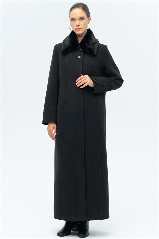 Large Size Coat with Detachable Fur Collar and Point Detail HARD COAL 3143