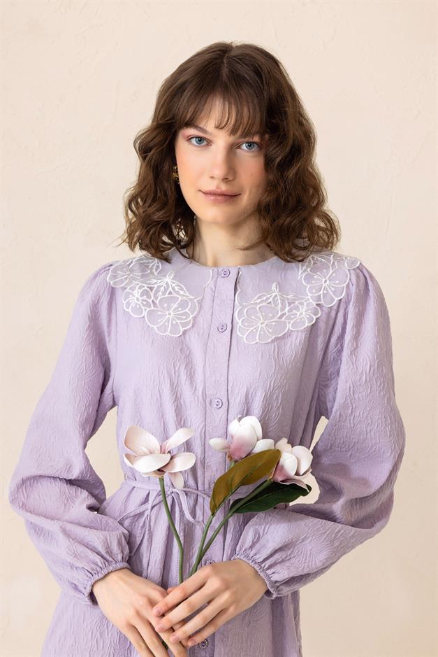 Jacquard Long Dress with Scallop Detail on the Collar LİLA 9298-E