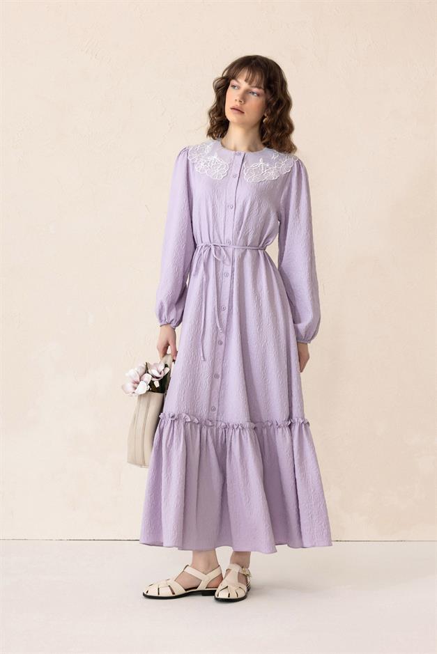 Jacquard Long Dress with Scallop Detail on the Collar LİLA 9298-E