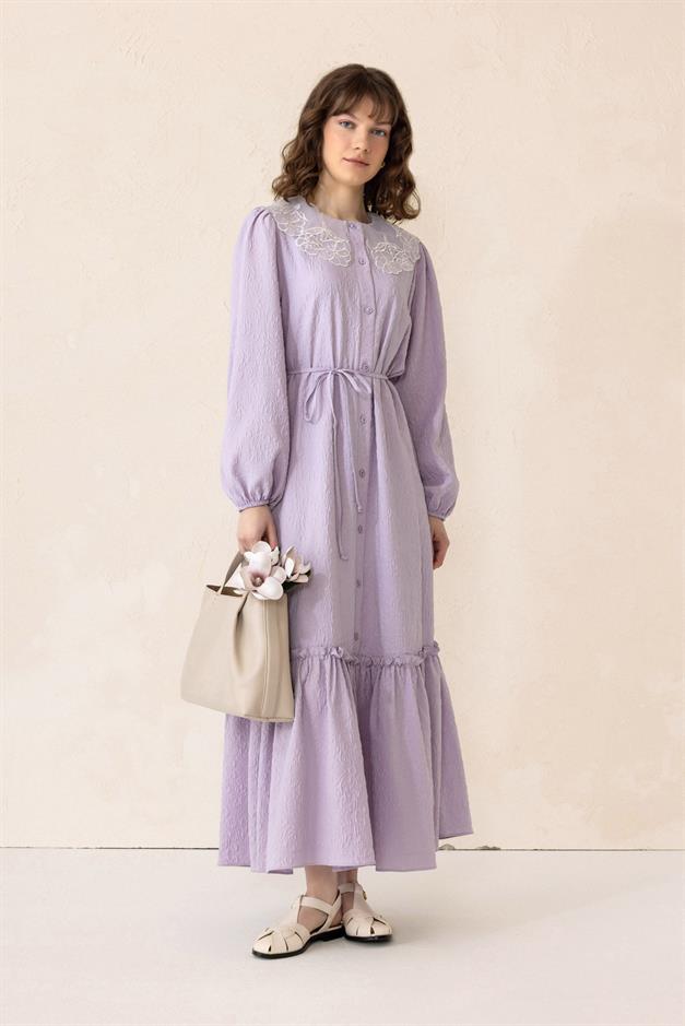 Jacquard Long Dress with Scallop Detail on the Collar LİLA 9298-E