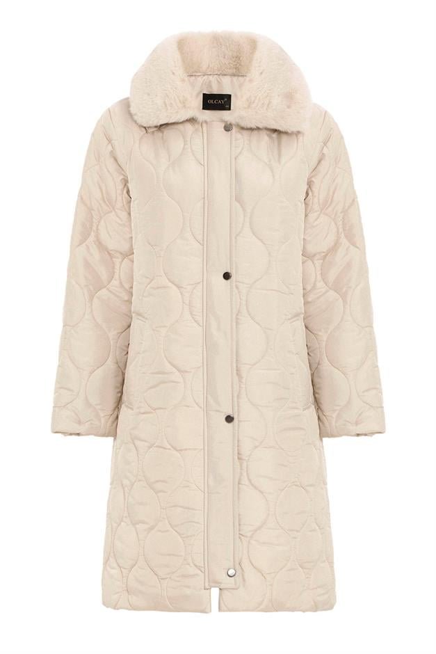 معطف مبطن بغطاء رأس قابل للفصل وسحاب للإغلاق وياقة من الفرو يفعل 6784