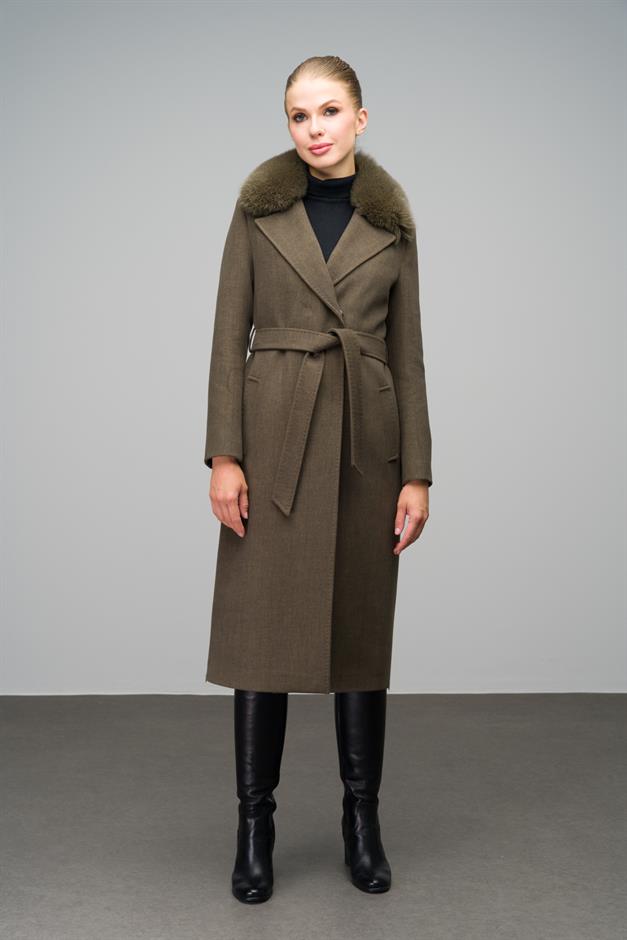 Cashmere Coat with Fur Collar and Point Stitching DRAB 3542-TK