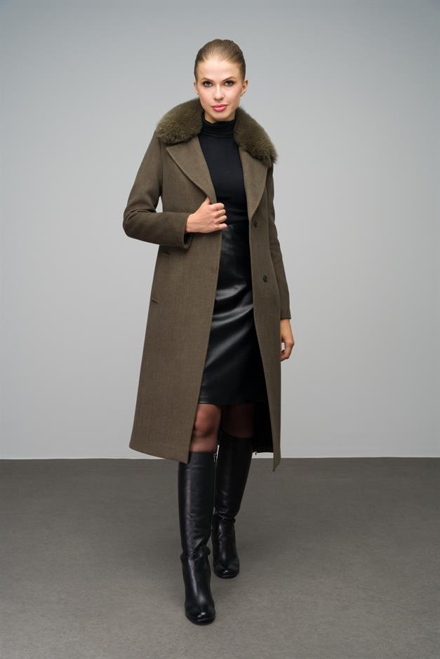 Cashmere Coat with Fur Collar and Point Stitching DRAB 3542-TK