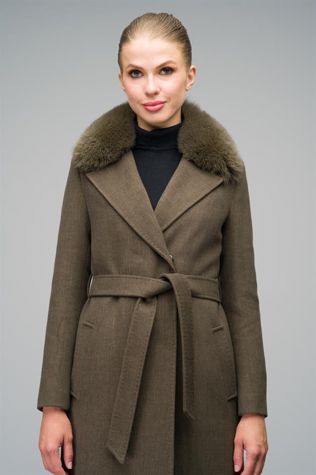 Cashmere Coat with Fur Collar and Point Stitching DRAB 3542-TK