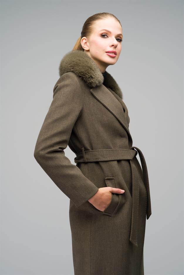 Cashmere Coat with Fur Collar and Point Stitching DRAB 3542-TK