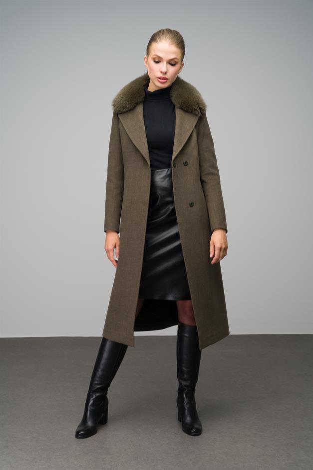 Cashmere Coat with Fur Collar and Point Stitching DRAB 3542-TK