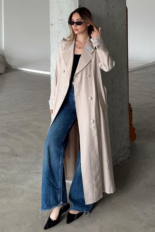 Unlined Cape with Stone Embellished Collar and Cuffs STONE 6743