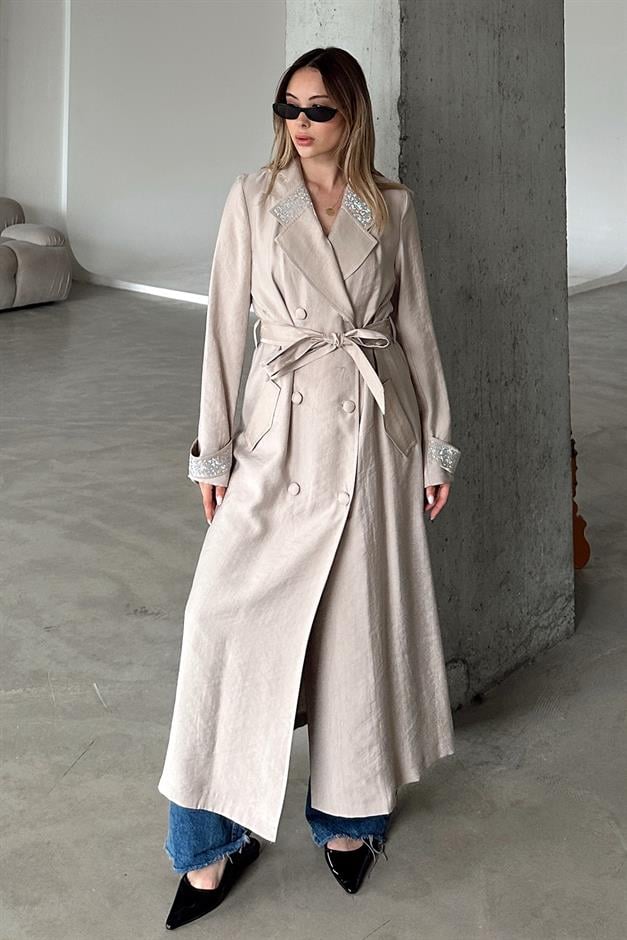 Unlined Cape with Stone Embellished Collar and Cuffs STONE 6743