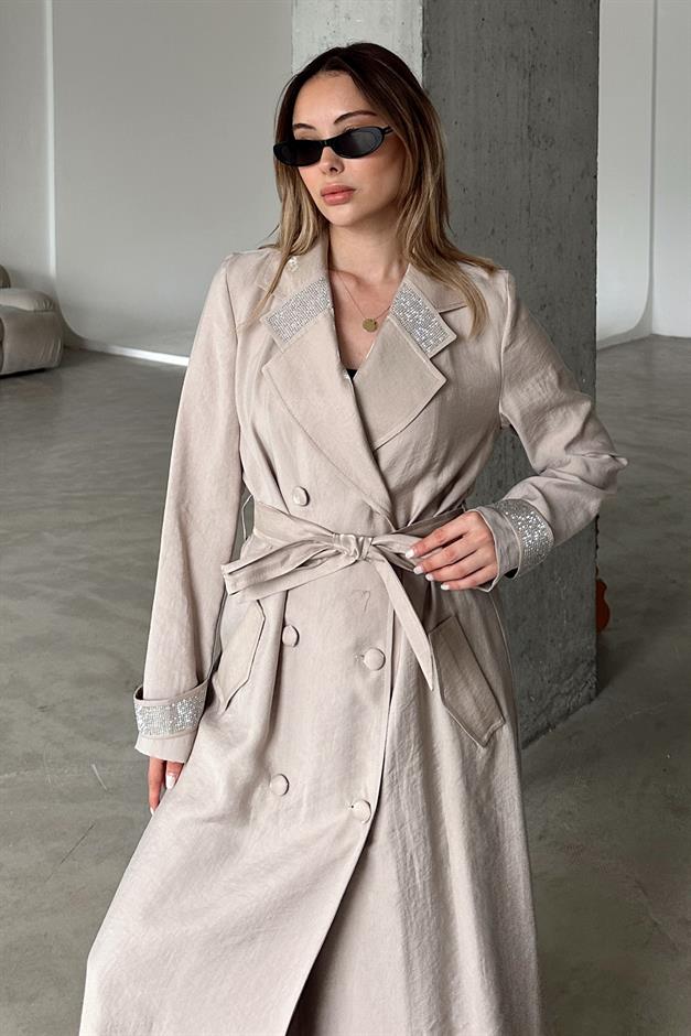 Unlined Cape with Stone Embellished Collar and Cuffs STONE 6743