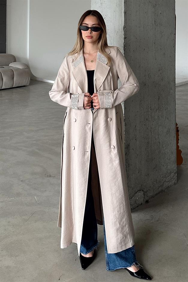 Unlined Cape with Stone Embellished Collar and Cuffs STONE 6743