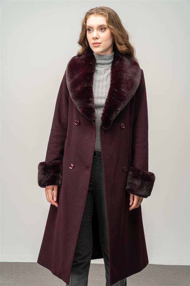 Fur-Lined Double-Breasted Mid-Length Coat with Detachable Collar and Sleeves DAMSON 3043