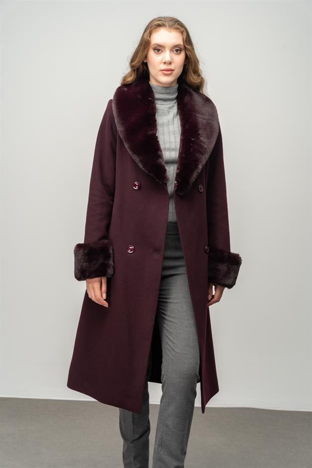 Fur-Lined Double-Breasted Mid-Length Coat with Detachable Collar and Sleeves DAMSON 3043